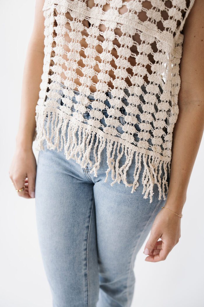 Boho Top mit Fransen "beige" – Bild 3