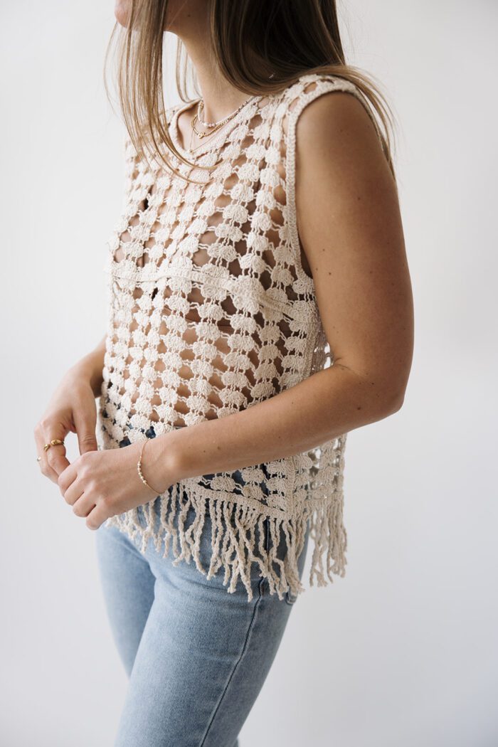 Boho Top mit Fransen "beige"
