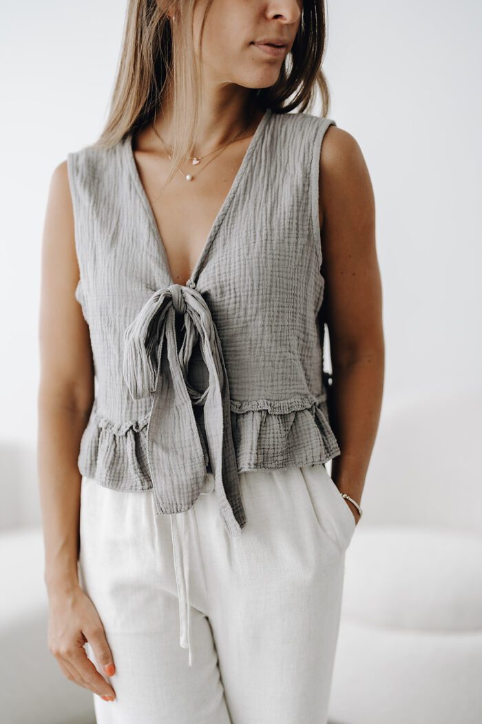Musselin Top mit Schleife in zwei Farben – Bild 11