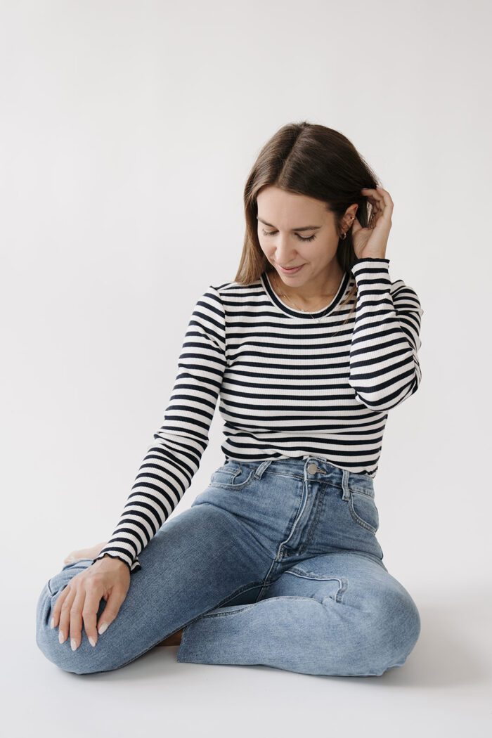 Anna Crew Neck Tee       Dark Saphire/Stripes