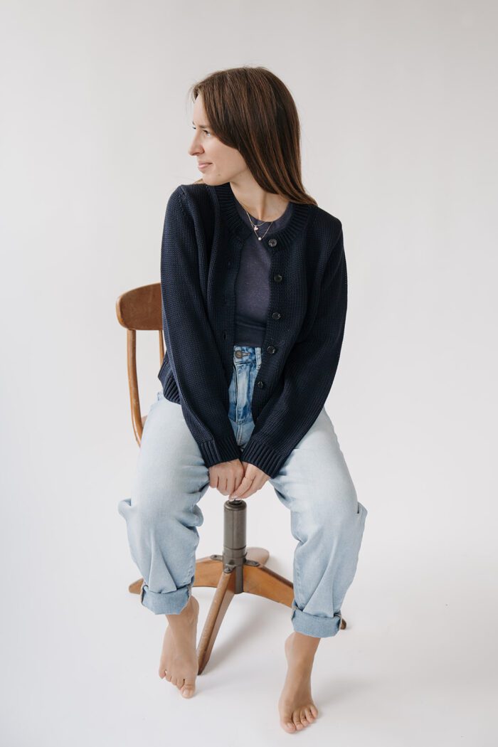 Ivy Knit O-Neck Cardigan Dark Saphire