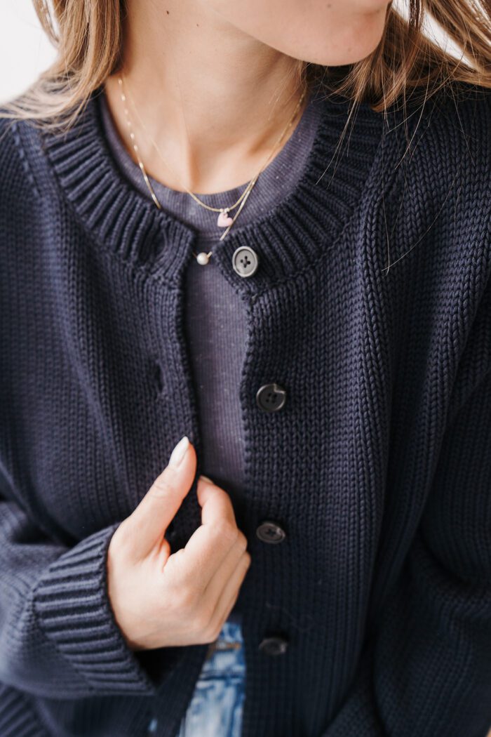 Ivy Knit O-Neck Cardigan Dark Saphire – Bild 2