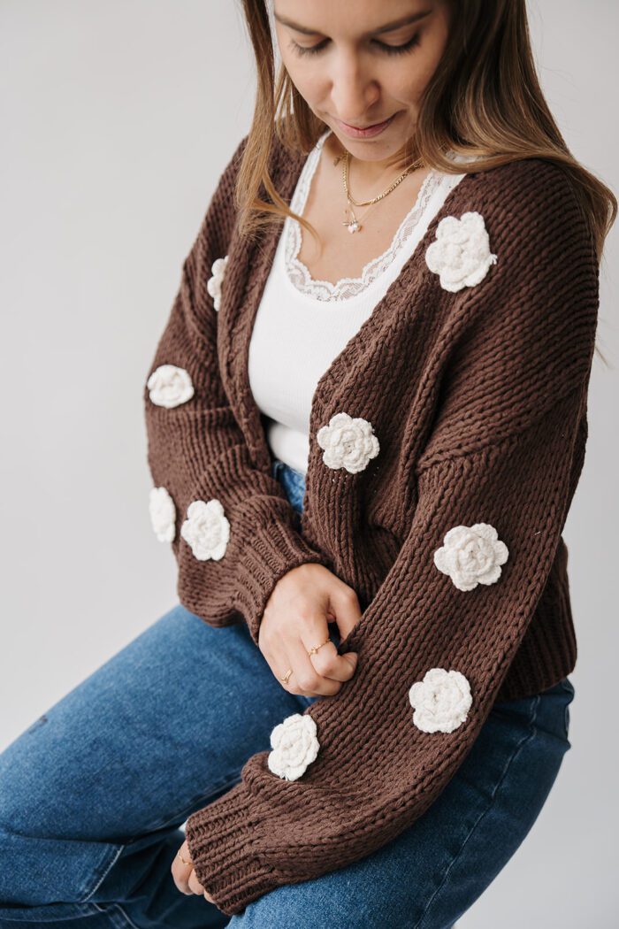 Pullover Braun Blumen – Bild 5