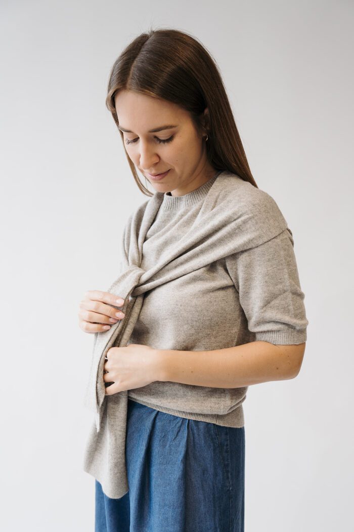 Kurzarm Pulli Schaldetail Brownish Grey