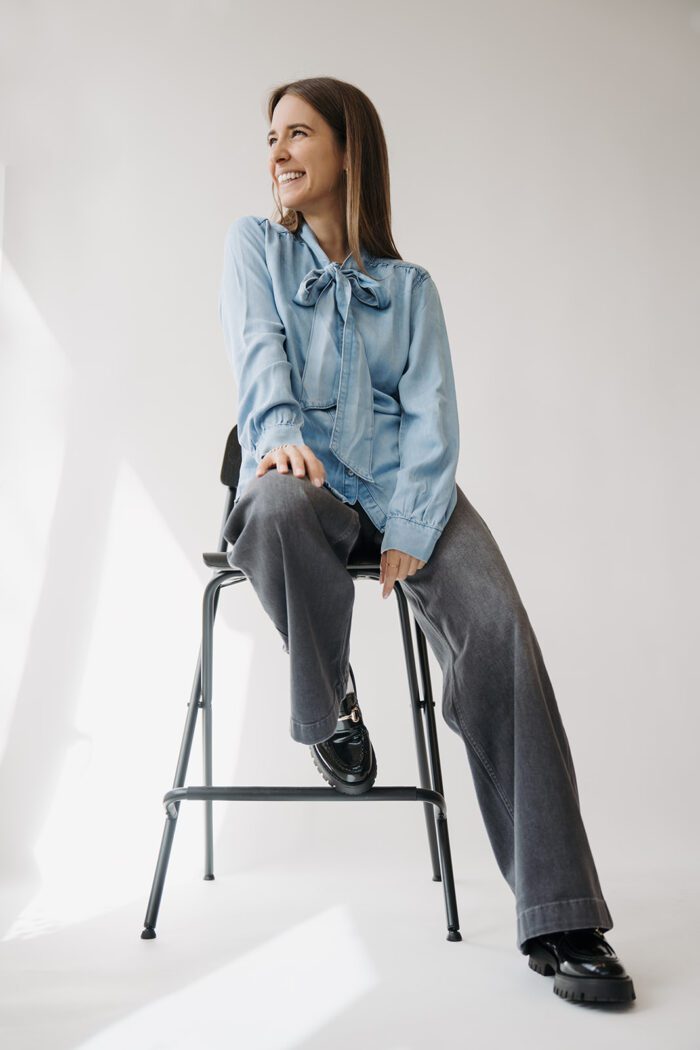 Tencel Bluse Schluppe Light Denim – Bild 6