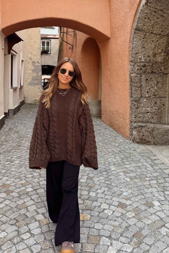 Pullover Zopfmuster Chocolate – Bild 2