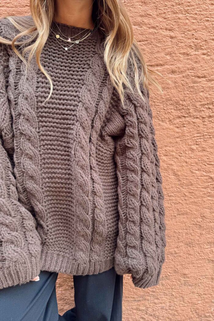 Pullover Zopfmuster Chocolate – Bild 3