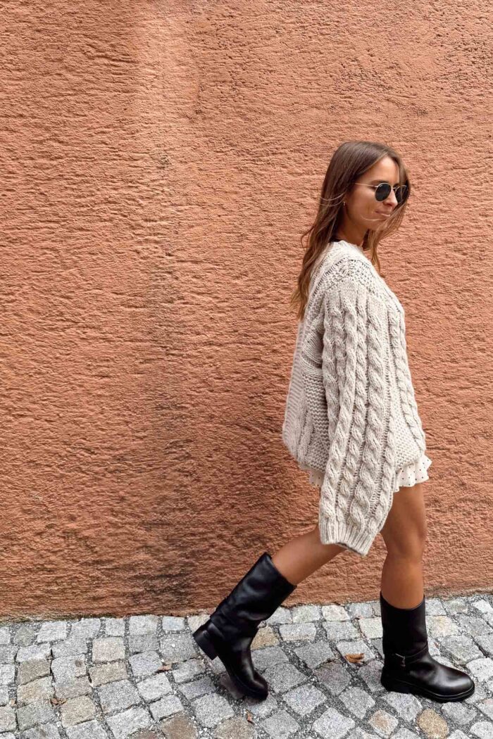 Pullover Zopfmuster Taupe – Bild 2