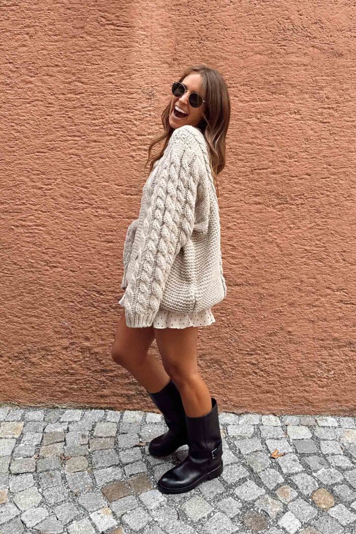 Pullover Zopfmuster Taupe – Bild 4