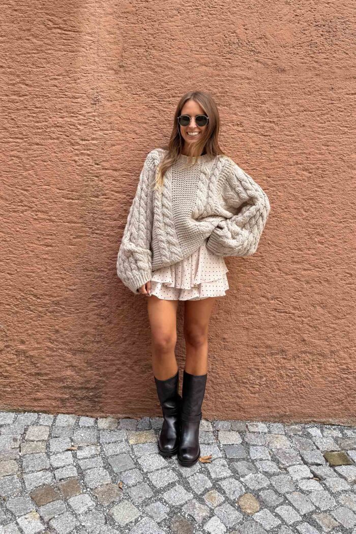 Pullover Zopfmuster Taupe