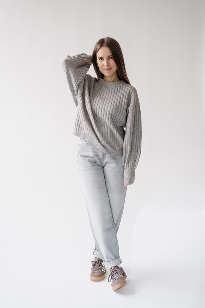 Gerippter Pullover Taupe Grey – Bild 3