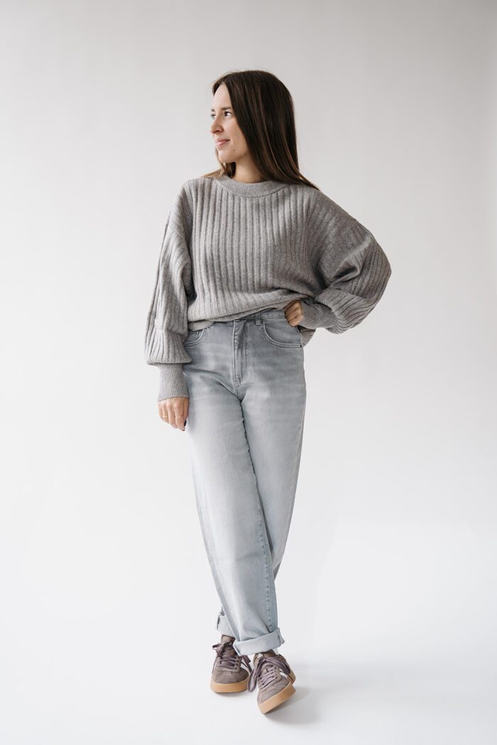 Gerippter Pullover Taupe Grey