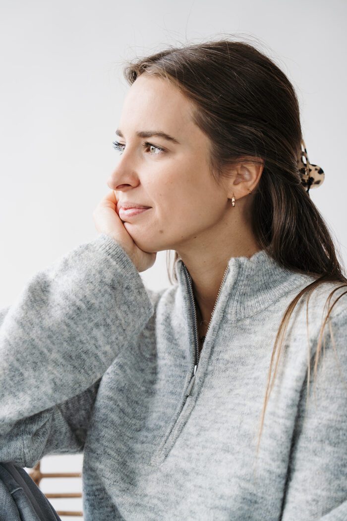 Lulu Half Zip Knit Light grey melange